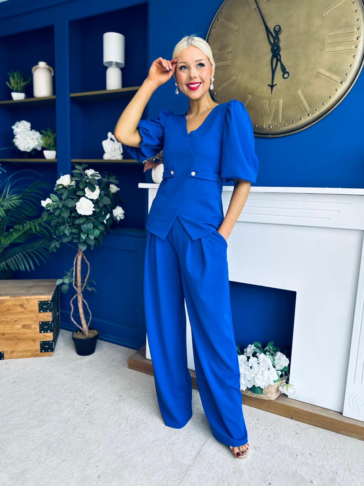 Clodagh Detailed Top And Trouser Set Cobalt
