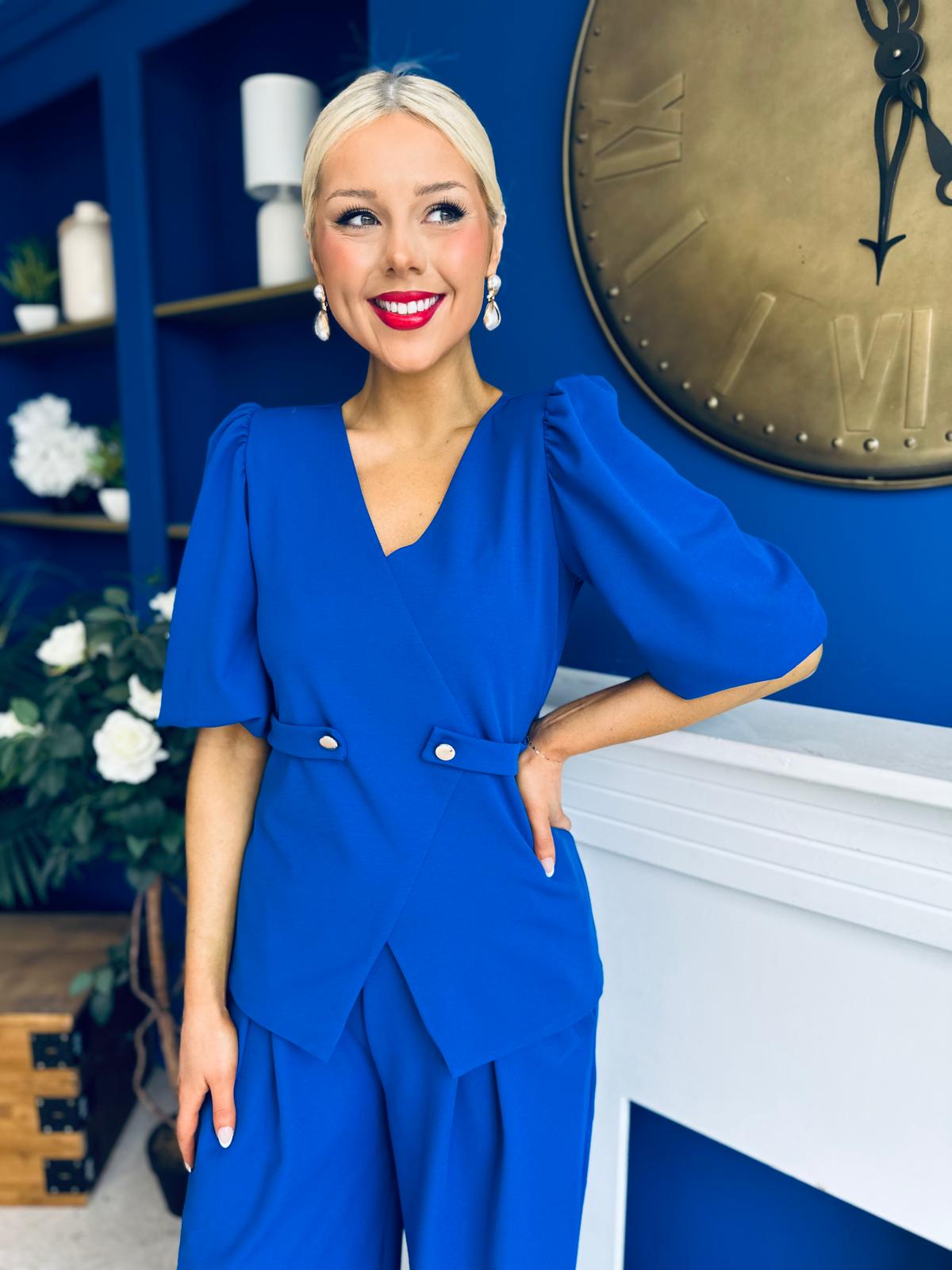 Clodagh Detailed Top And Trouser Set Cobalt