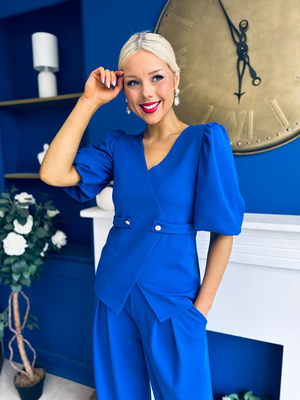 Clodagh Detailed Top And Trouser Set Cobalt