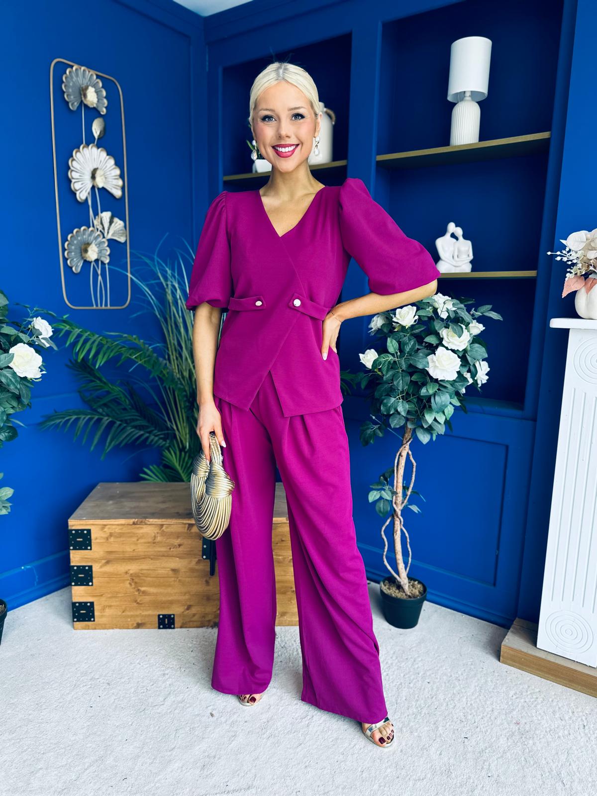 Clodagh Detailed Top And Trouser Set Berry