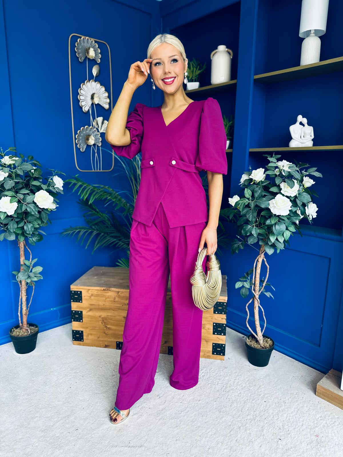Clodagh Detailed Top And Trouser Set Berry