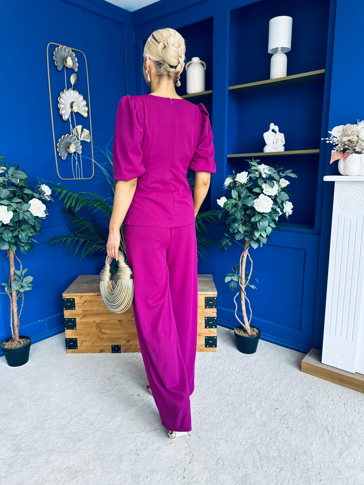 Clodagh Detailed Top And Trouser Set Berry