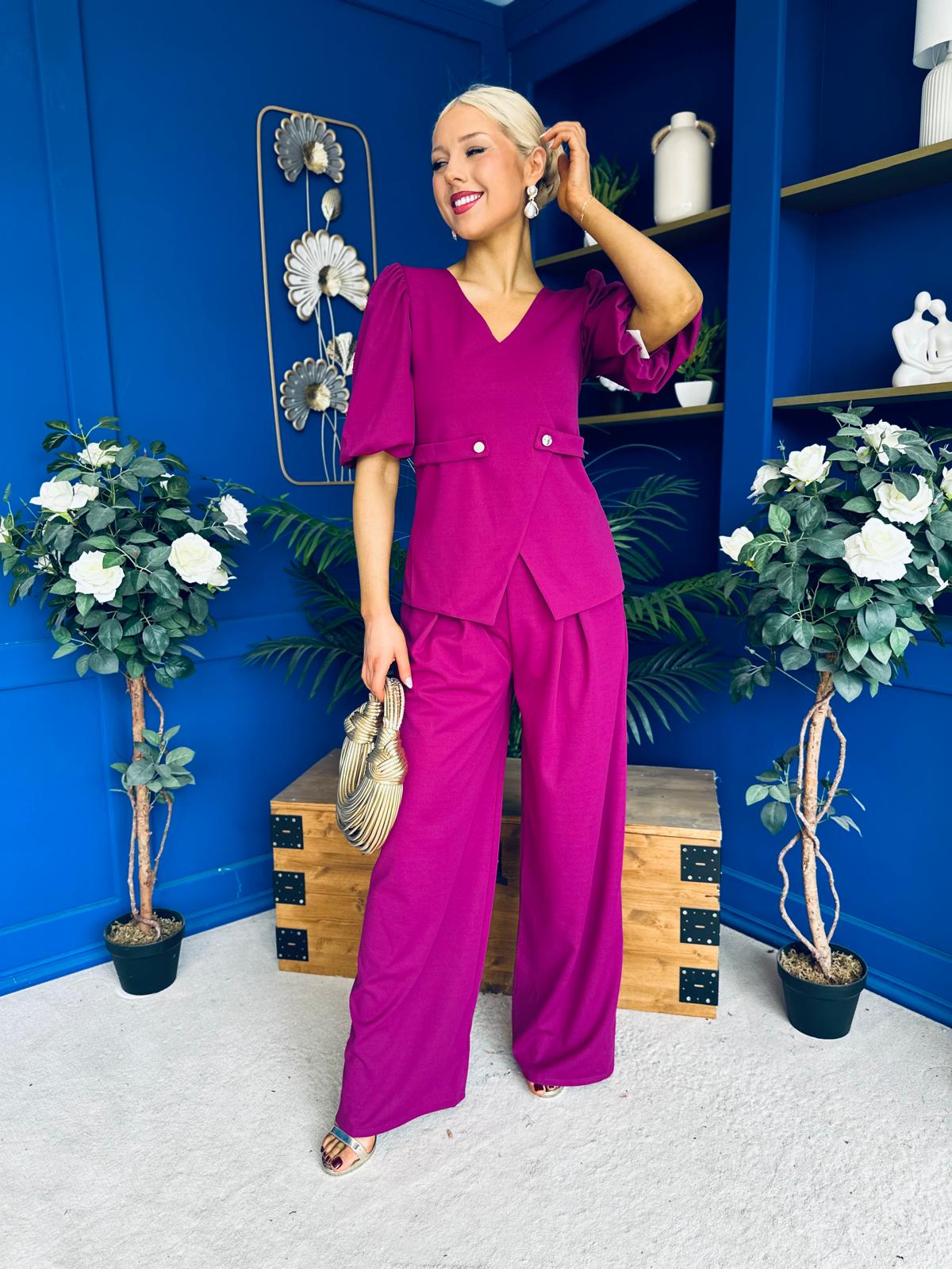 Clodagh Detailed Top And Trouser Set Berry