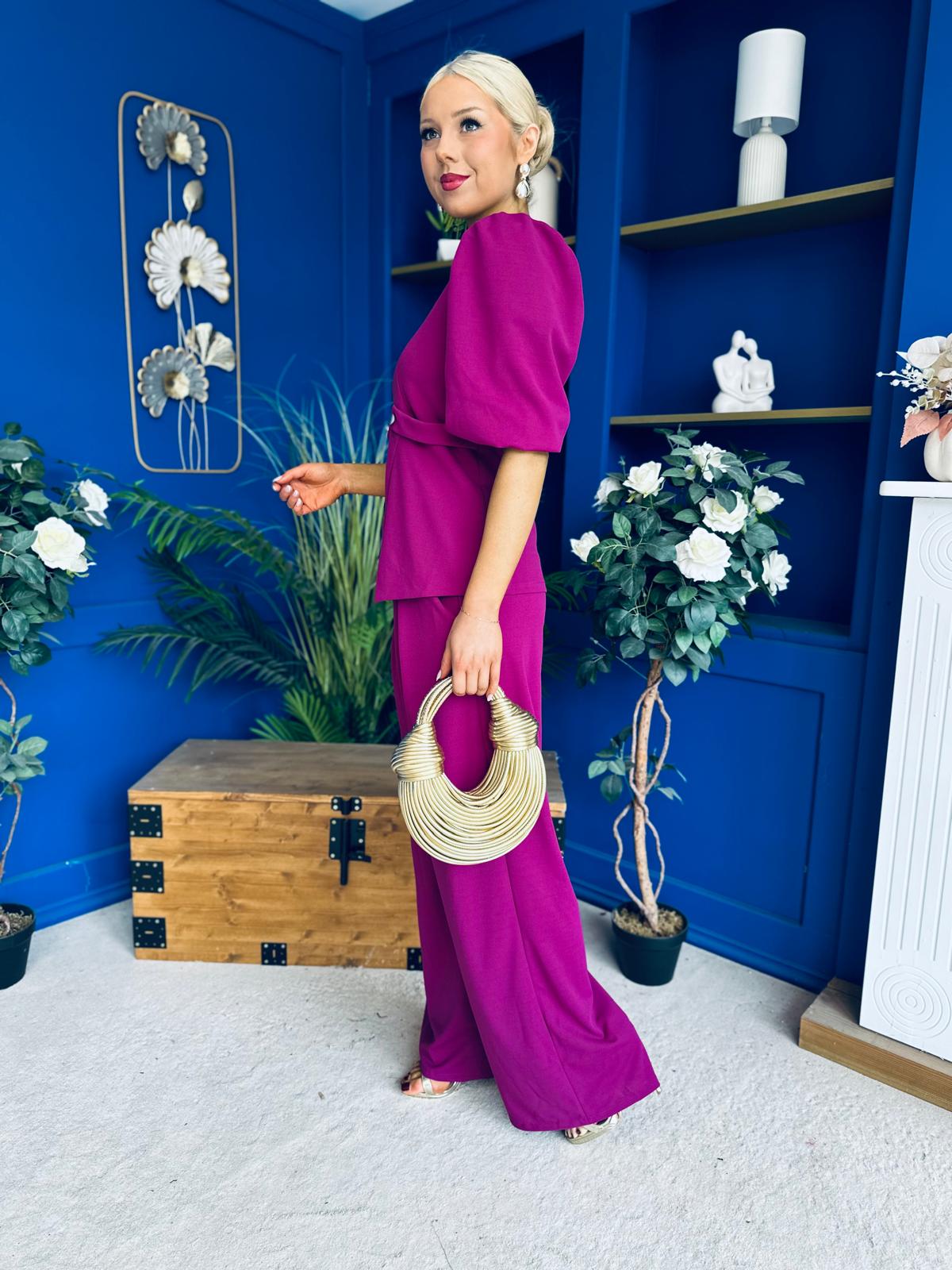Clodagh Detailed Top And Trouser Set Berry
