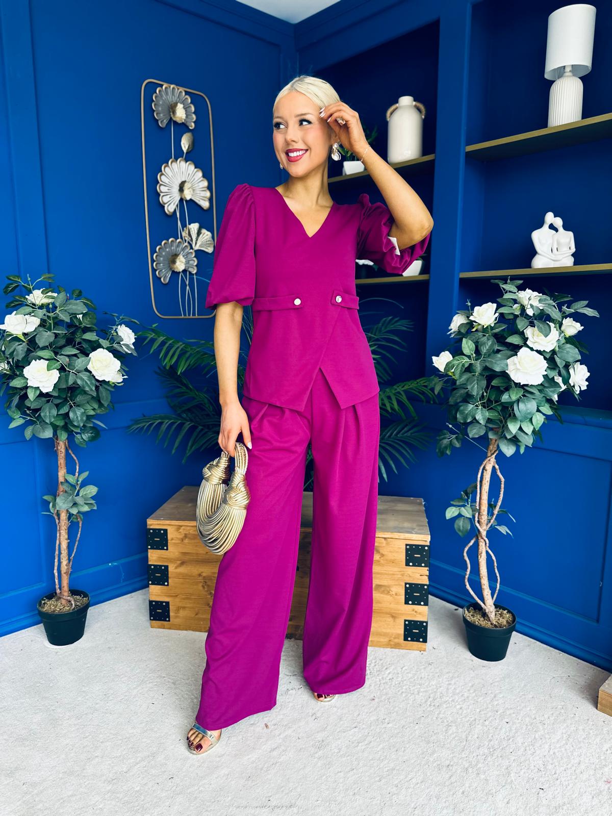 Clodagh Detailed Top And Trouser Set Berry