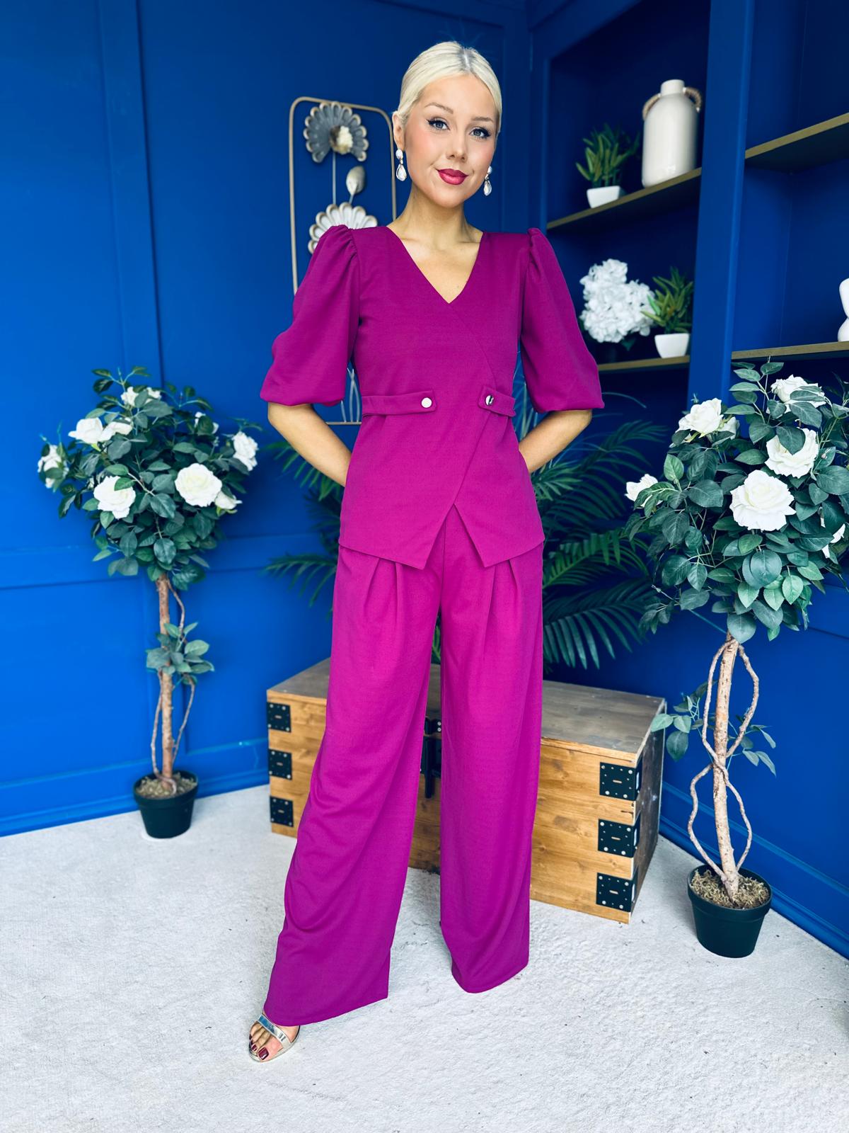 Clodagh Detailed Top And Trouser Set Berry