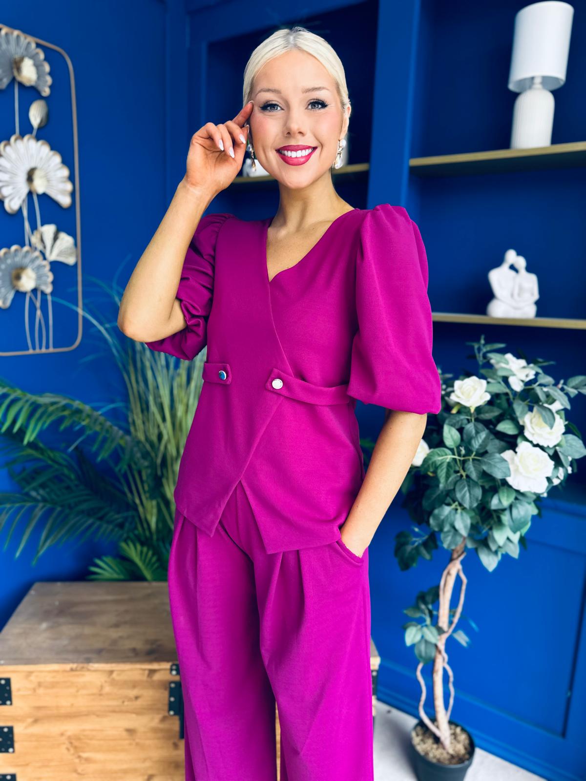 Clodagh Detailed Top And Trouser Set Berry