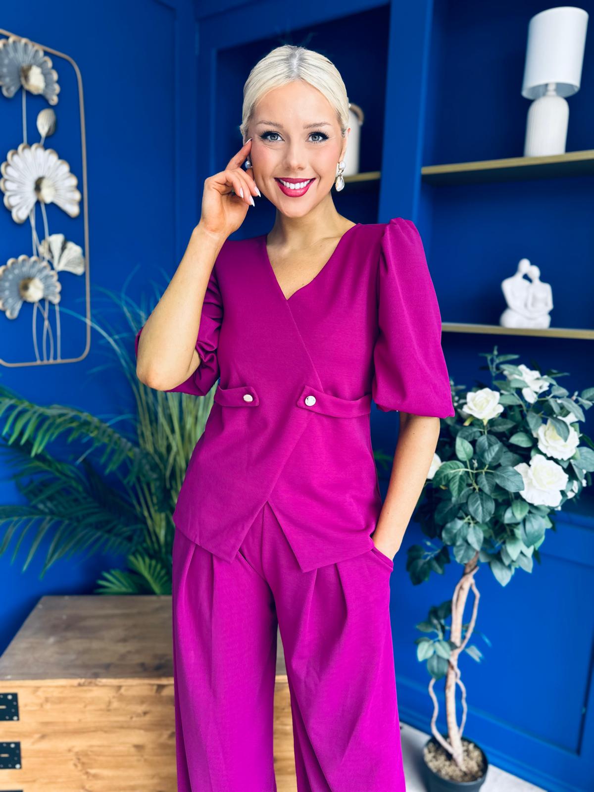Clodagh Detailed Top And Trouser Set Berry