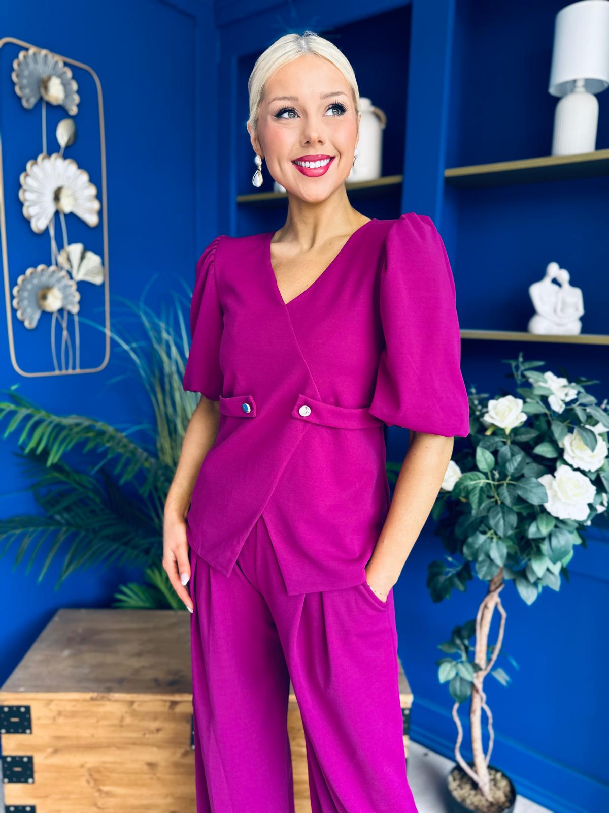 Clodagh Detailed Top And Trouser Set Berry