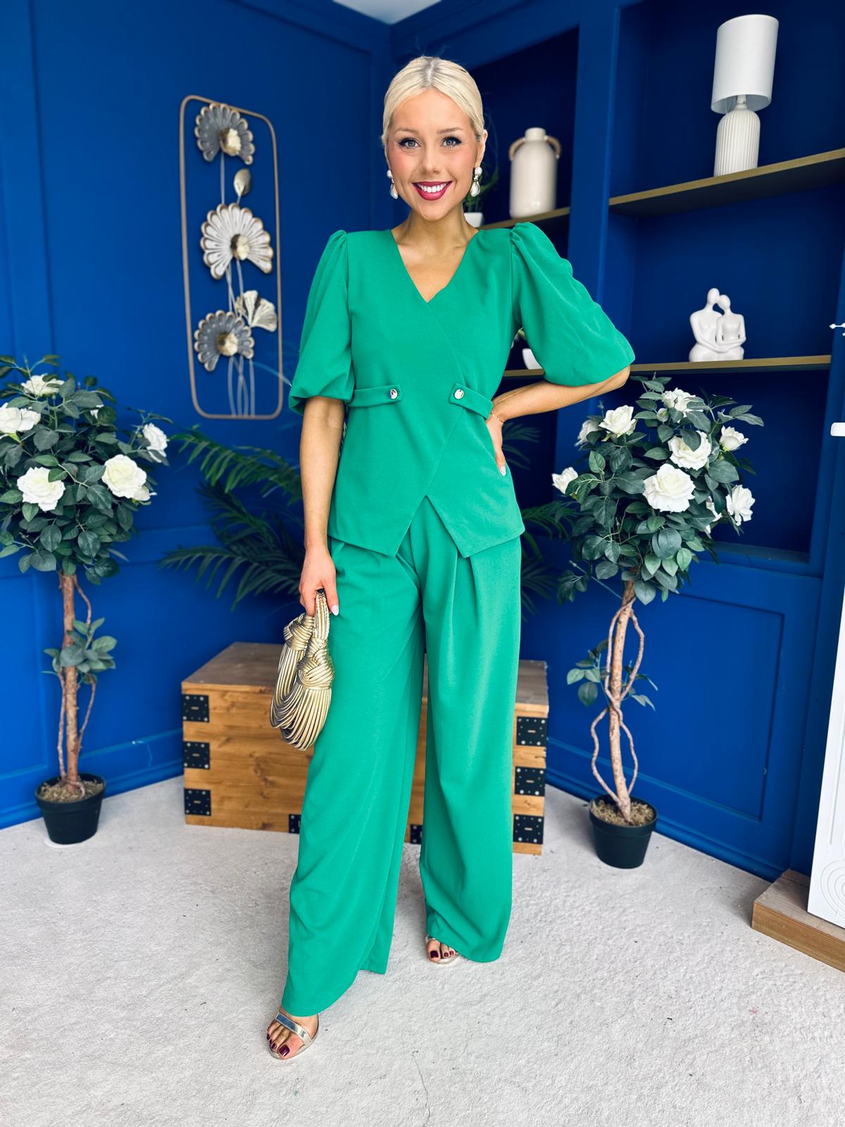 Clodagh Detailed Top And Trouser Set Emerald