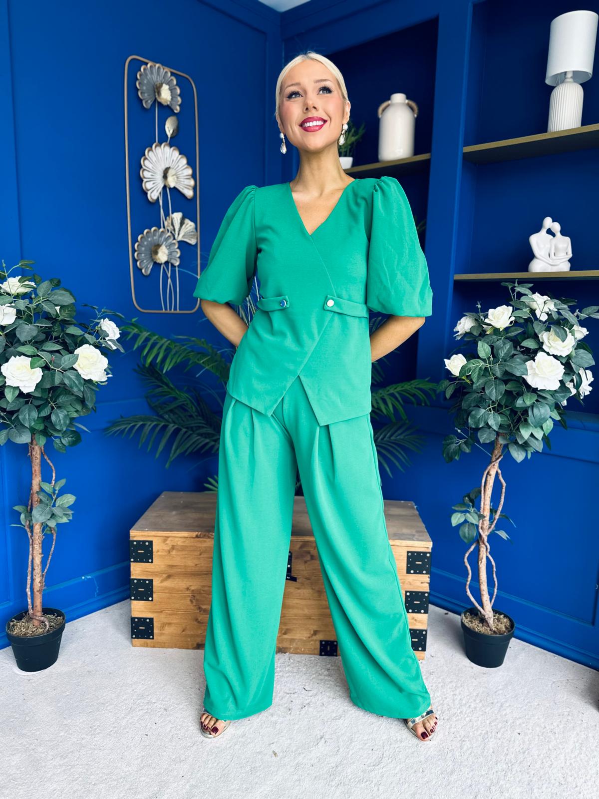 Clodagh Detailed Top And Trouser Set Emerald