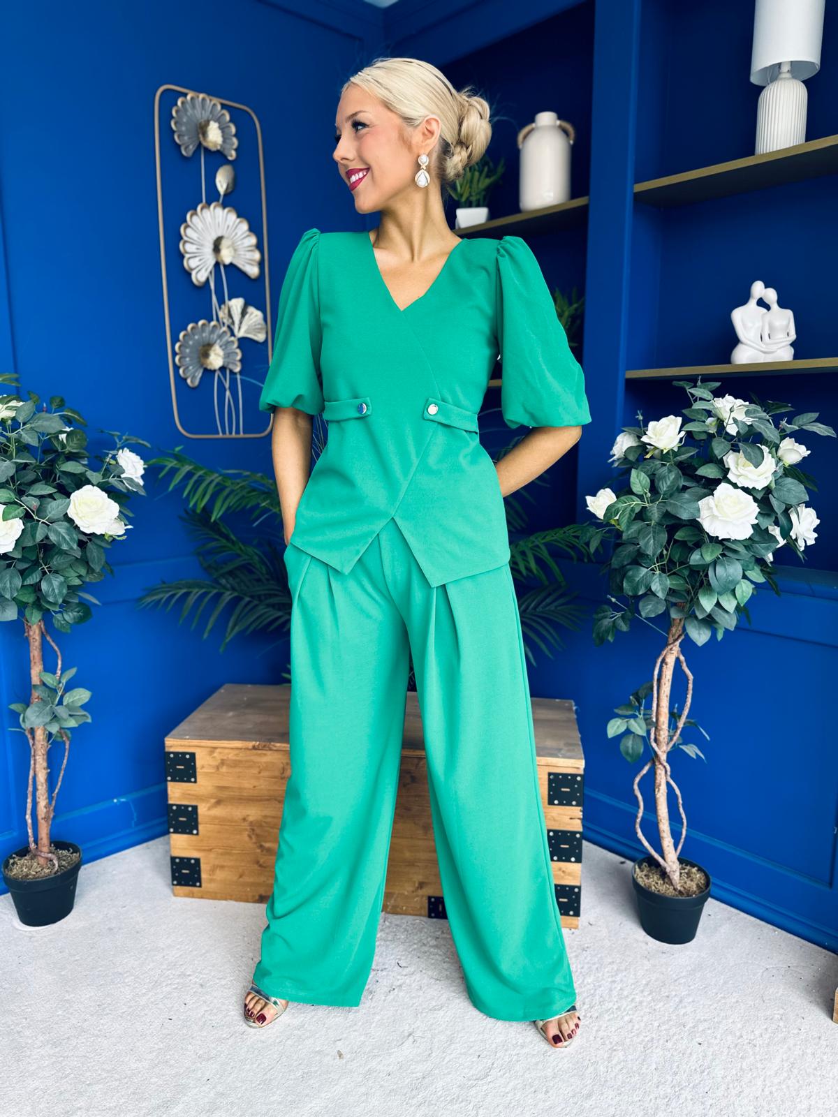 Clodagh Detailed Top And Trouser Set Emerald
