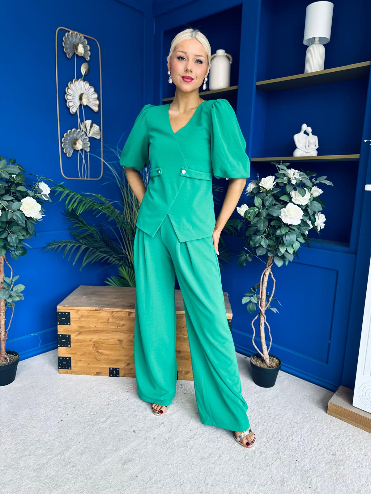 Clodagh Detailed Top And Trouser Set Emerald