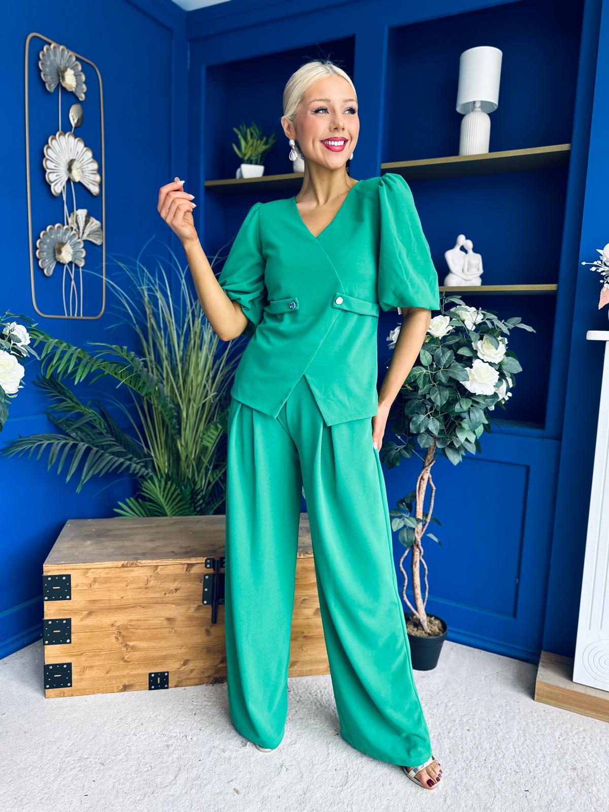 Clodagh Detailed Top And Trouser Set Emerald