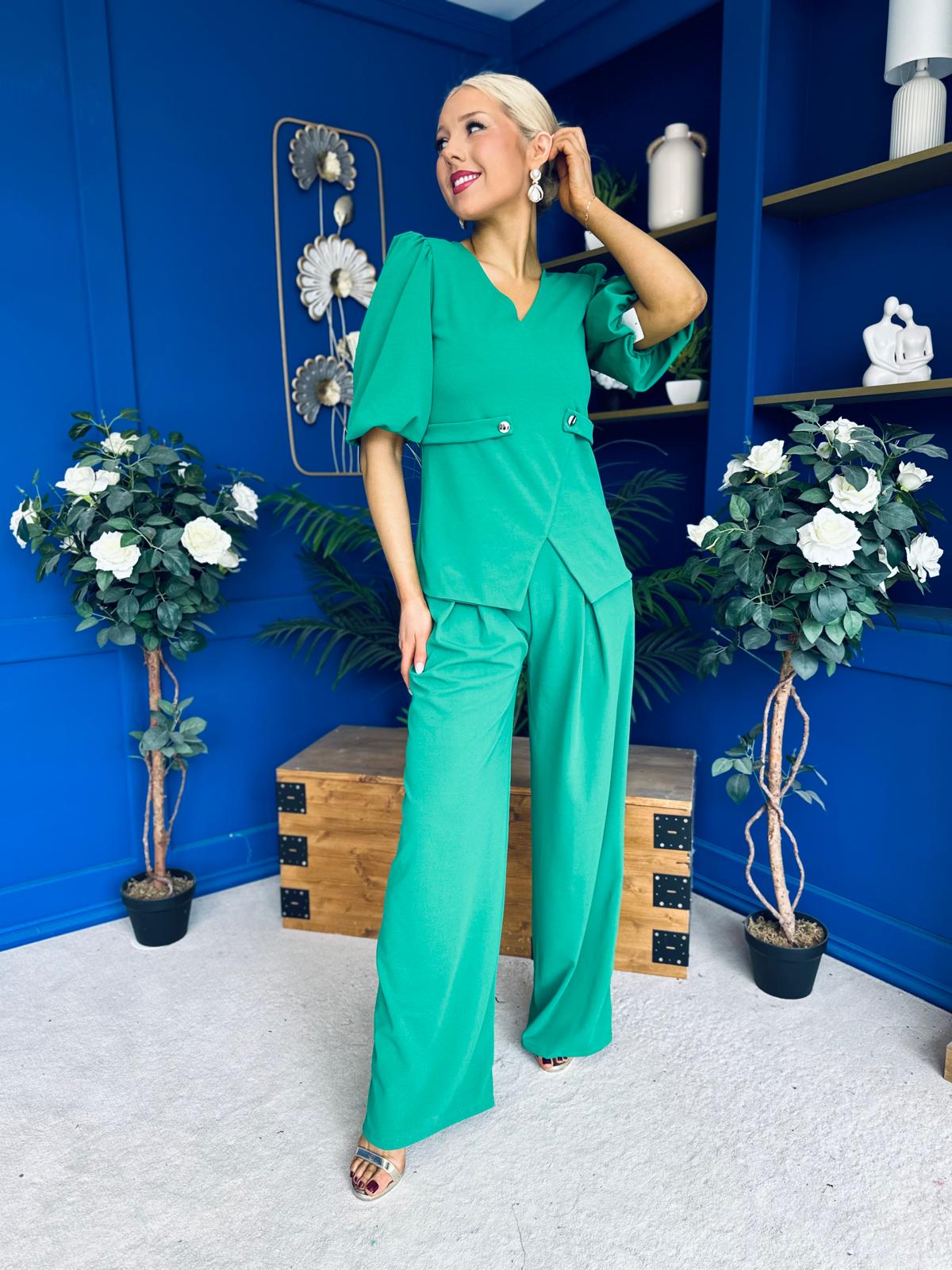 Clodagh Detailed Top And Trouser Set Emerald