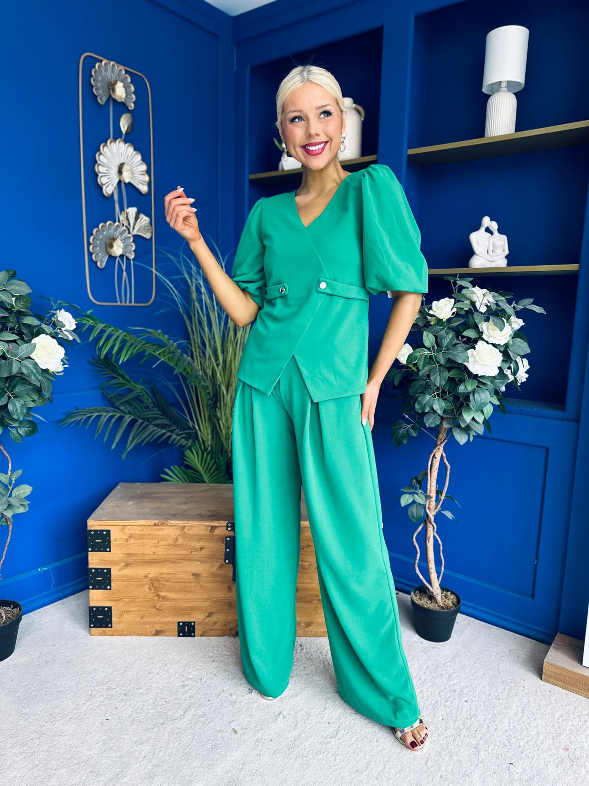 Clodagh Detailed Top And Trouser Set Emerald