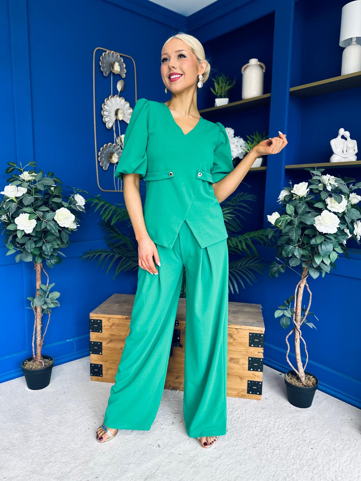 Clodagh Detailed Top And Trouser Set Emerald
