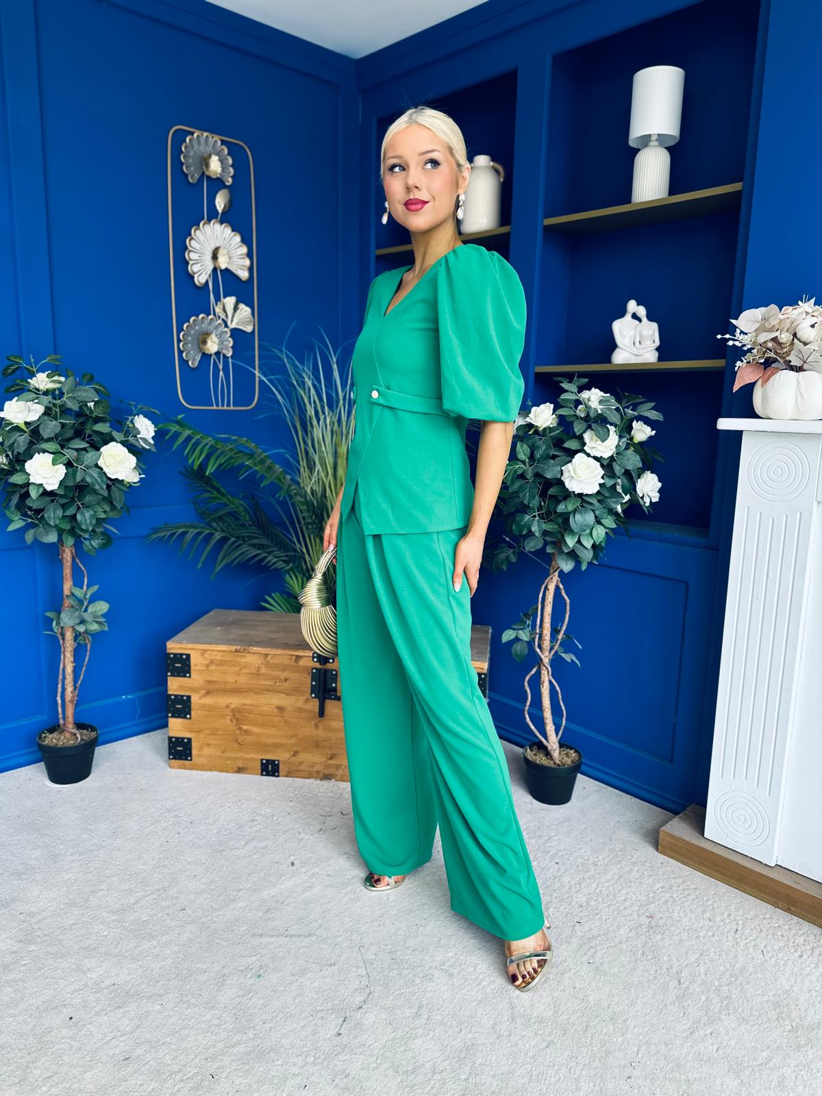 Clodagh Detailed Top And Trouser Set Emerald
