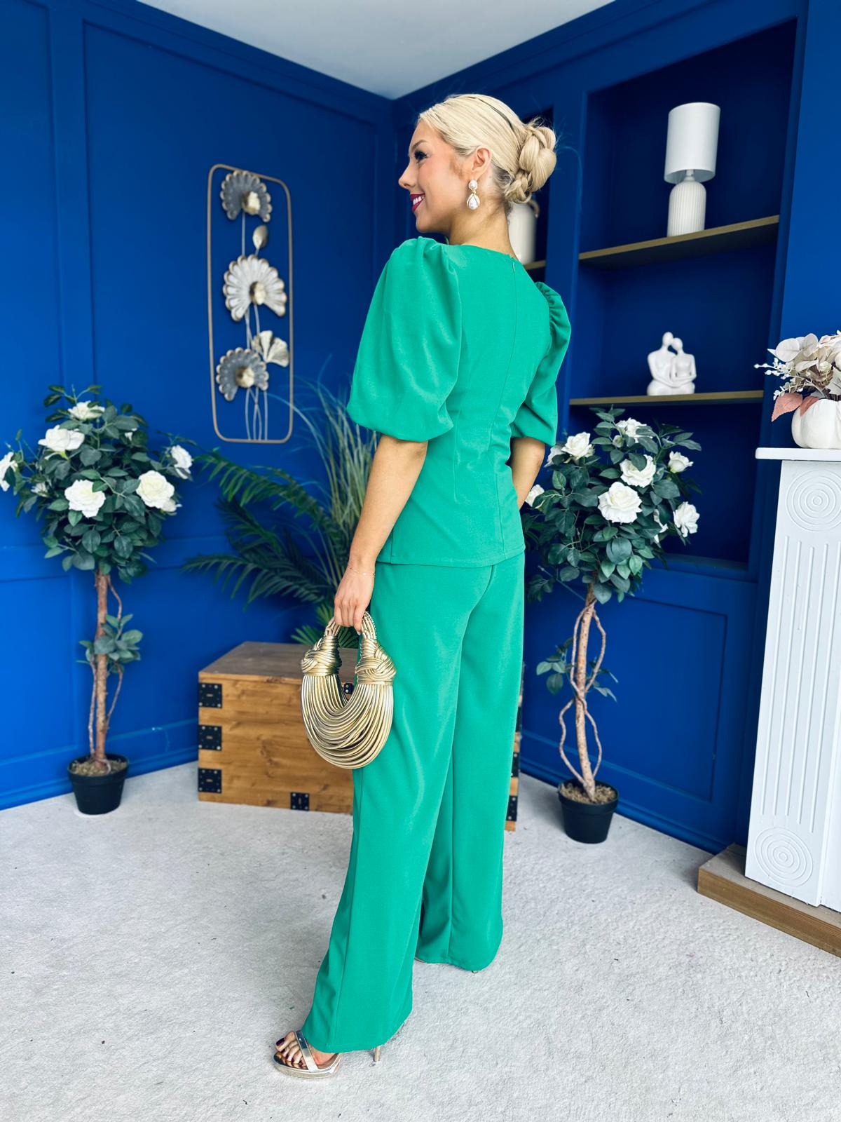 Clodagh Detailed Top And Trouser Set Emerald