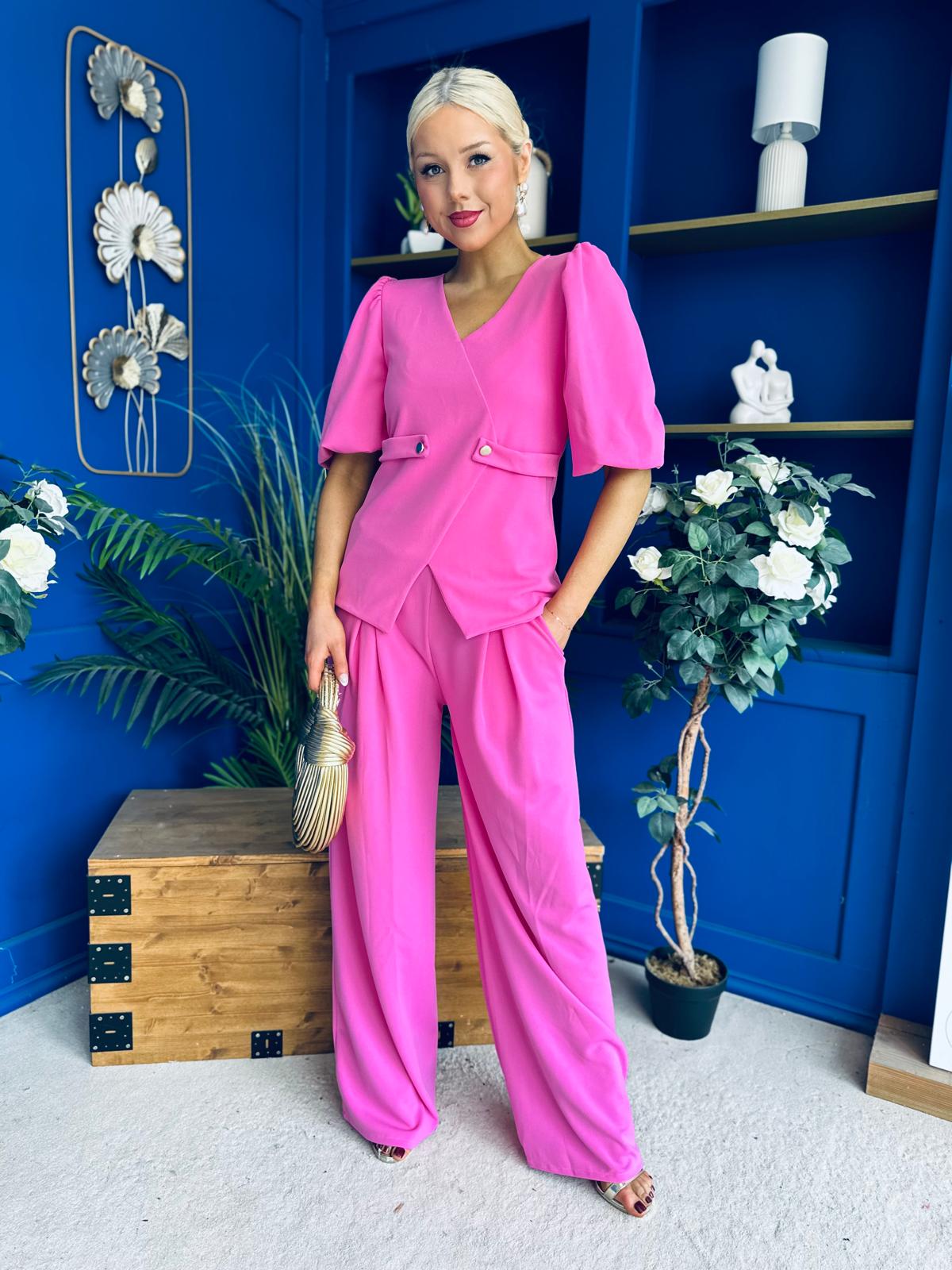 Clodagh Detailed Top And Trouser Set Pink