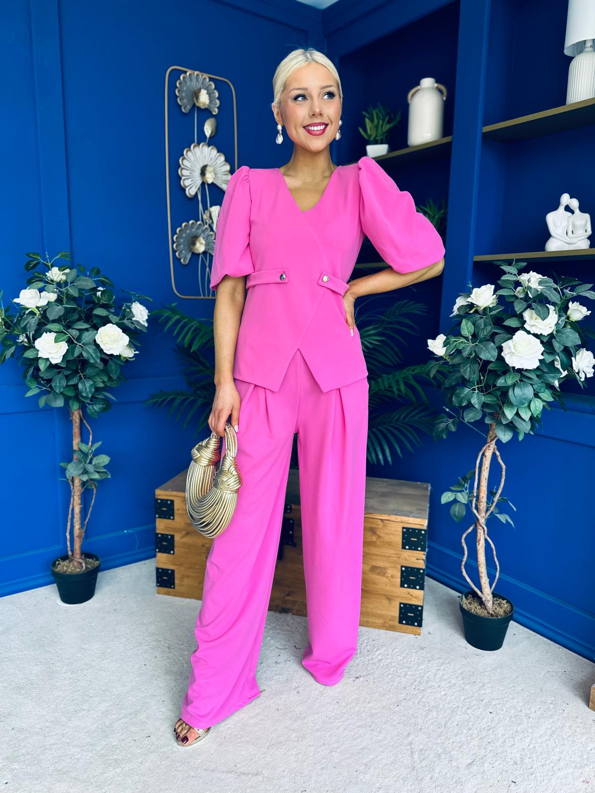 Clodagh Detailed Top And Trouser Set Pink