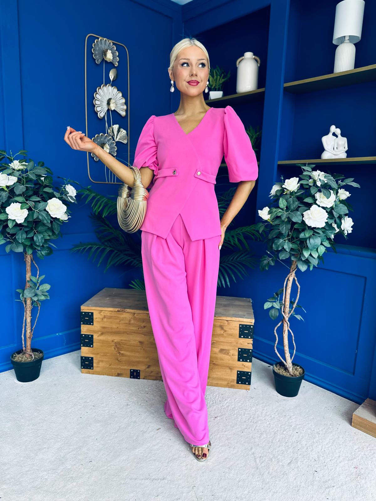 Clodagh Detailed Top And Trouser Set Pink