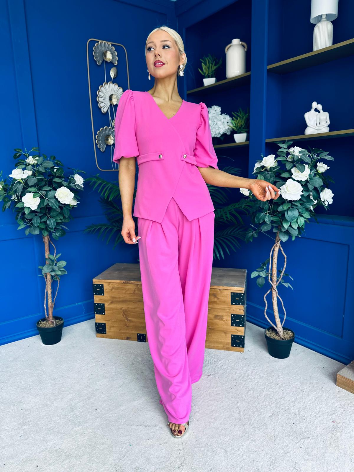 Clodagh Detailed Top And Trouser Set Pink