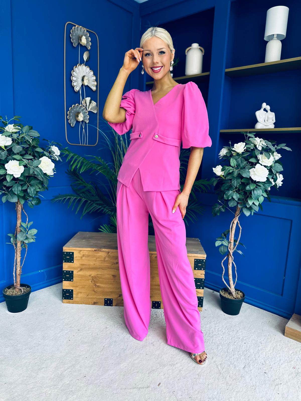 Clodagh Detailed Top And Trouser Set Pink