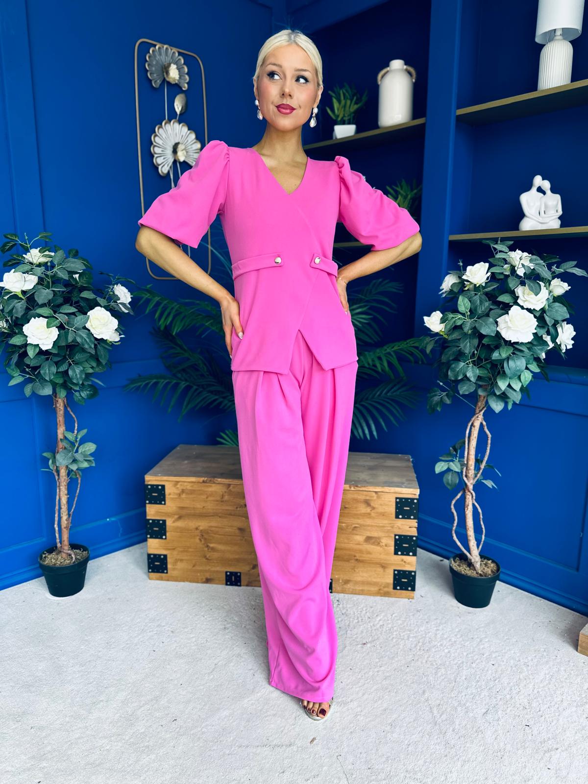 Clodagh Detailed Top And Trouser Set Pink