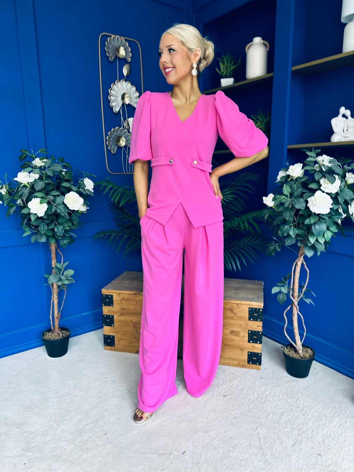 Clodagh Detailed Top And Trouser Set Pink