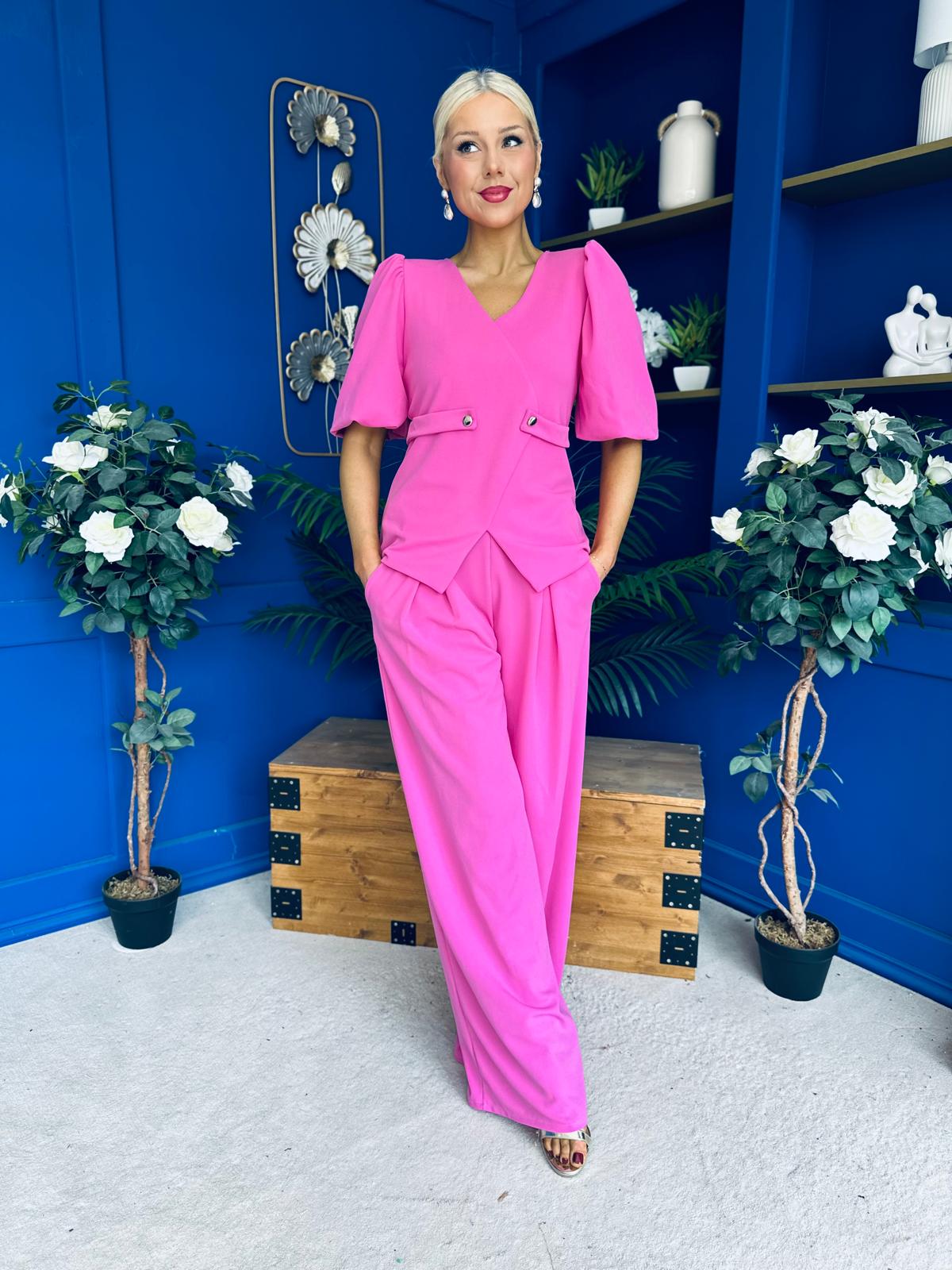 Clodagh Detailed Top And Trouser Set Pink
