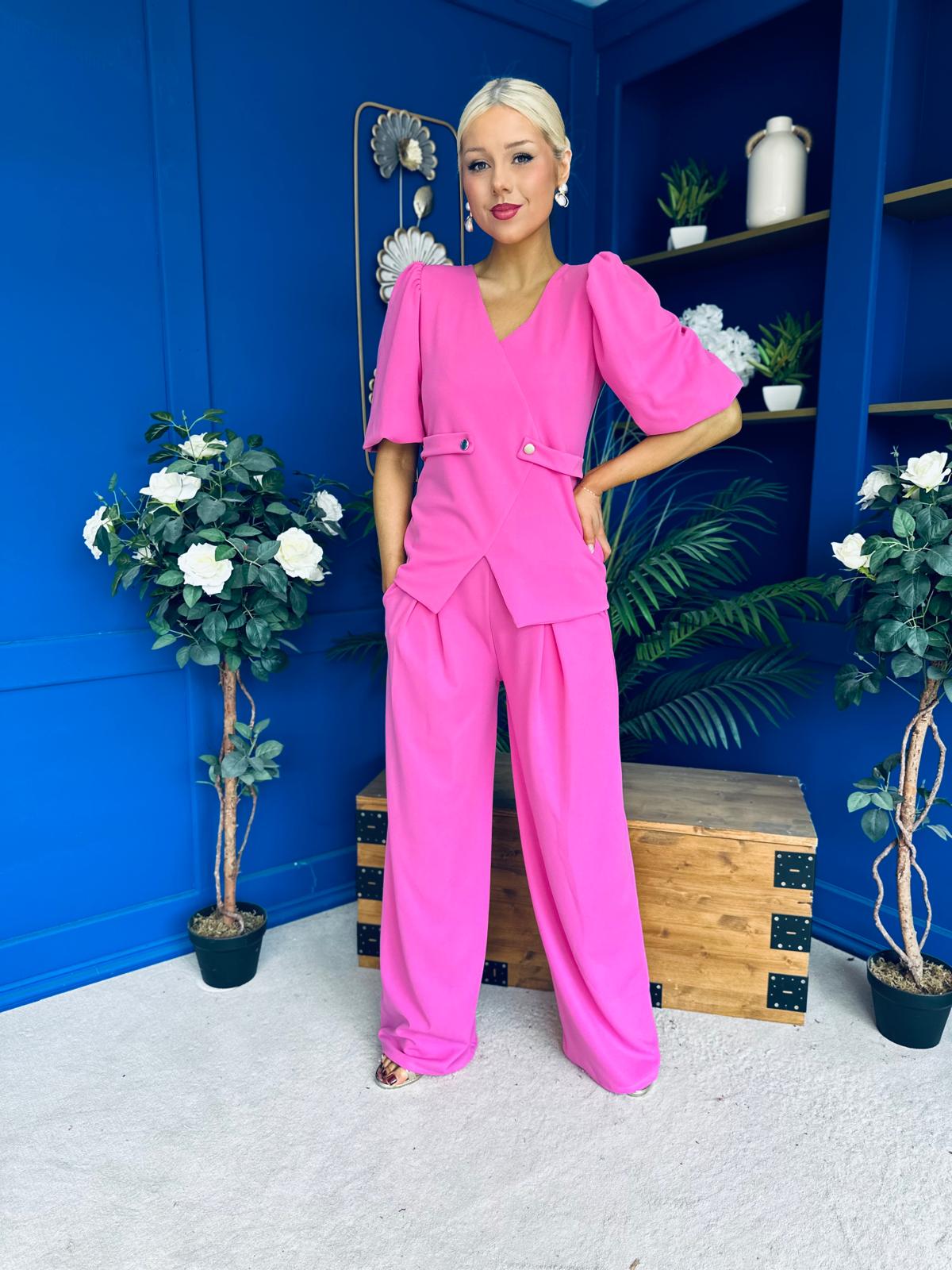 Clodagh Detailed Top And Trouser Set Pink