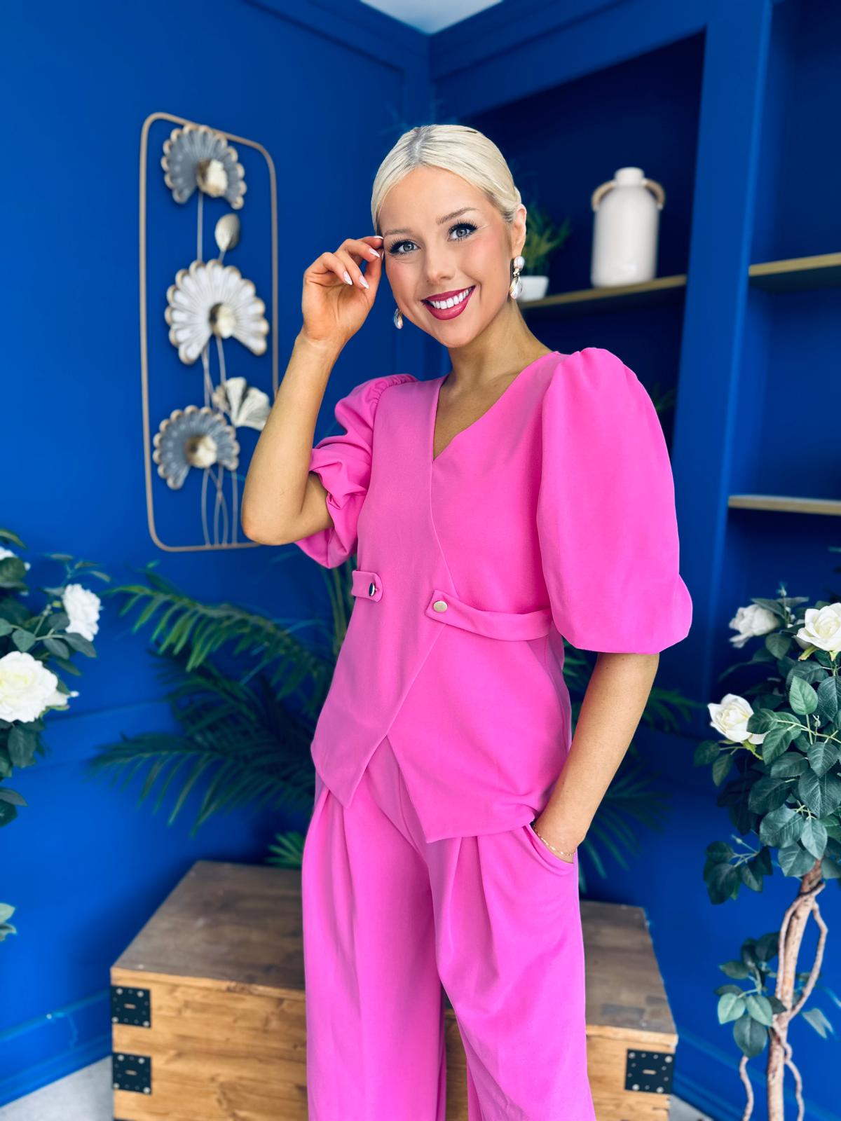 Clodagh Detailed Top And Trouser Set Pink