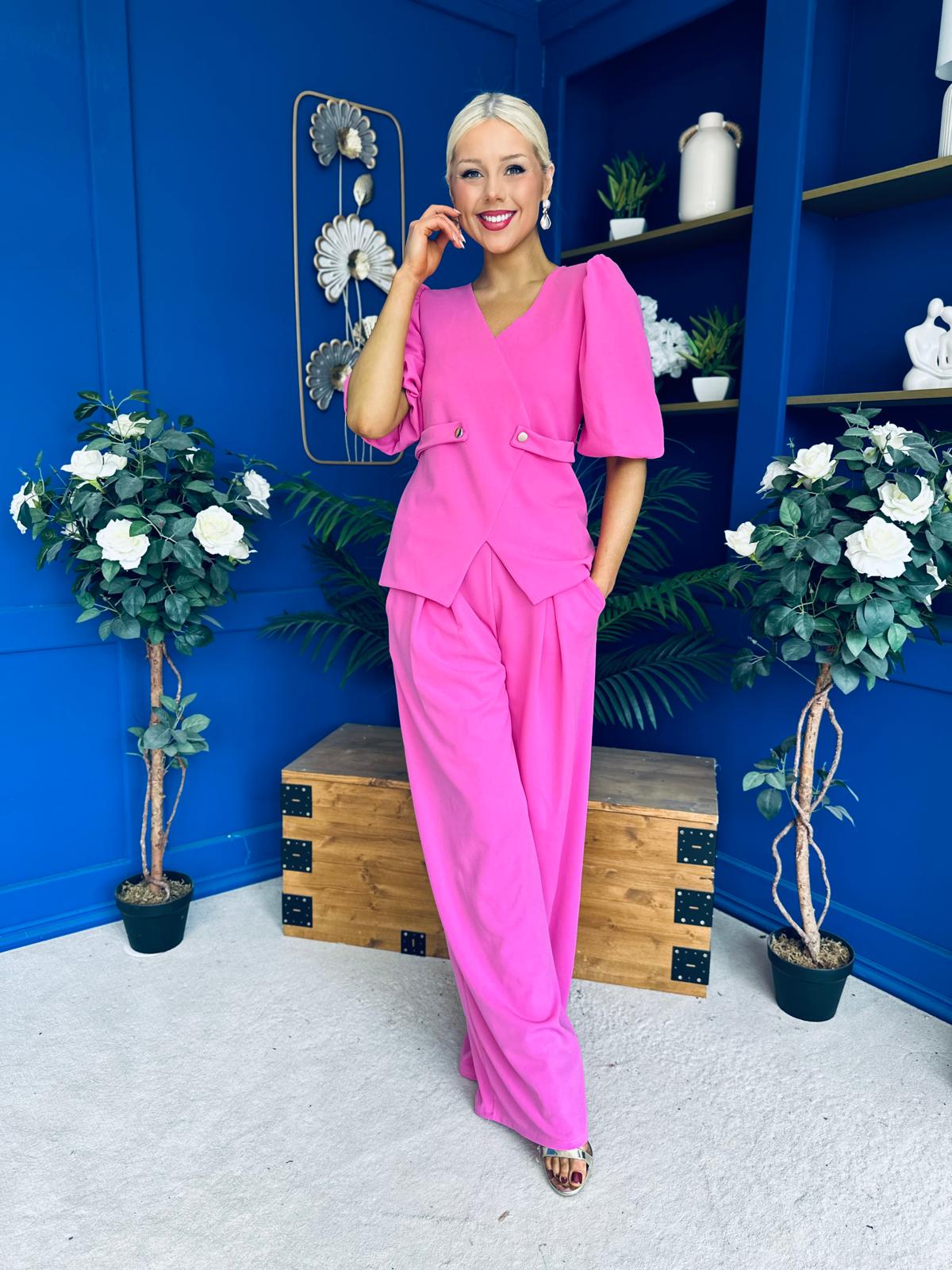 Clodagh Detailed Top And Trouser Set Pink