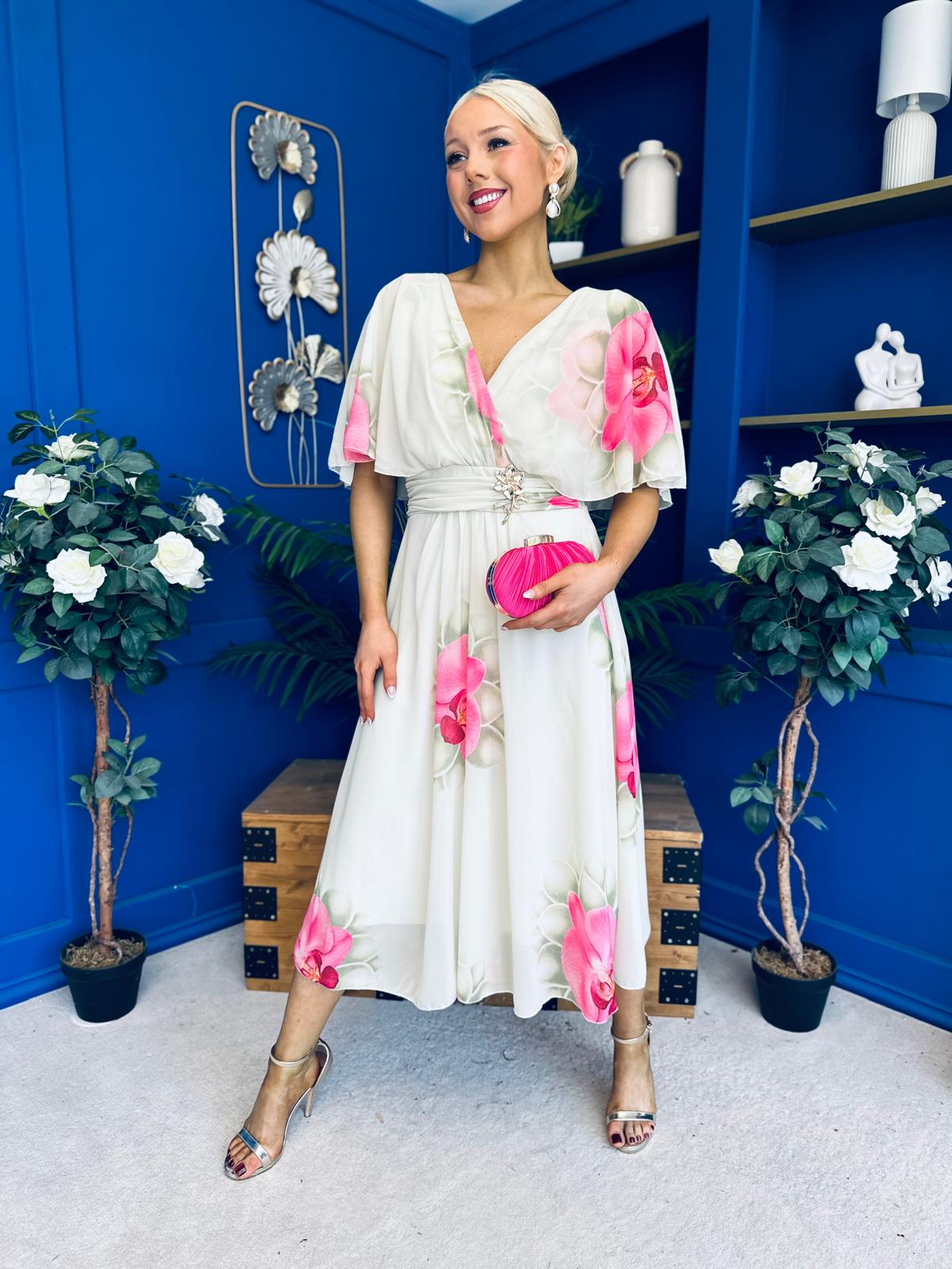 Julia Cape Detailed Midi Dress Floral Mint