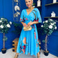 Julia Cape Detailed Midi Dress Floral Blue