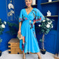 Julia Cape Detailed Midi Dress Floral Blue