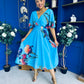 Julia Cape Detailed Midi Dress Floral Blue