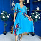 Julia Cape Detailed Midi Dress Floral Blue