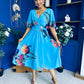 Julia Cape Detailed Midi Dress Floral Blue