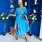 Julia Cape Detailed Midi Dress Floral Blue