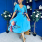 Julia Cape Detailed Midi Dress Floral Blue