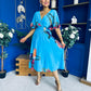 Julia Cape Detailed Midi Dress Floral Blue