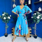 Julia Cape Detailed Midi Dress Floral Blue