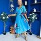 Julia Cape Detailed Midi Dress Floral Blue