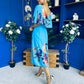 Julia Cape Detailed Midi Dress Floral Blue