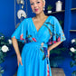 Julia Cape Detailed Midi Dress Floral Blue