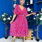 Julia Cape Detailed Midi Dress Floral Purple