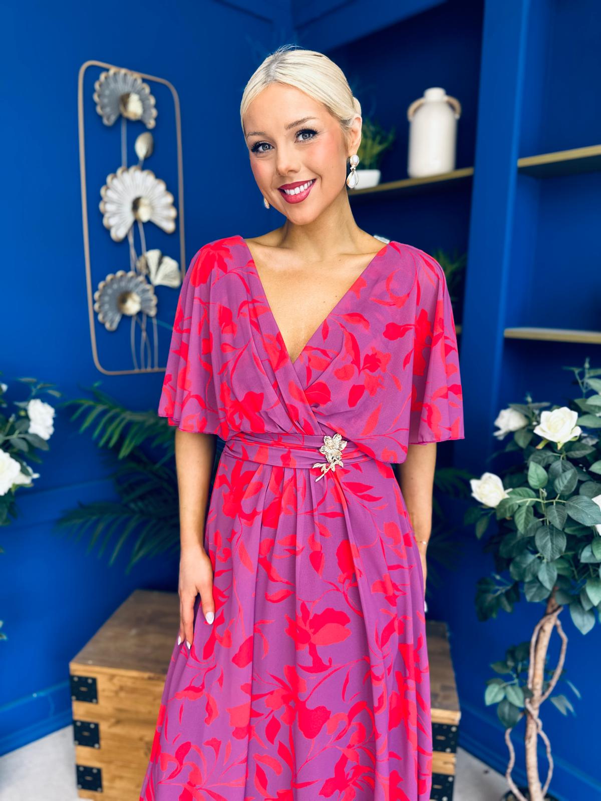 Julia Cape Detailed Midi Dress Floral Purple