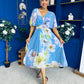 Julia Cape Detailed Midi Dress Floral Sky